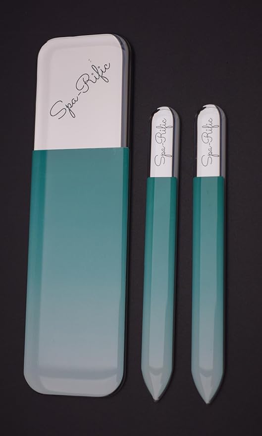 Spa-Rific 3pc Nano File Set: Professional Heavy Duty Glass Nail Files with Case Kit - Reusable Crystal Fingernail Manicure and Pedicure Tools for Men, Women, and Adults - Blue Ombre