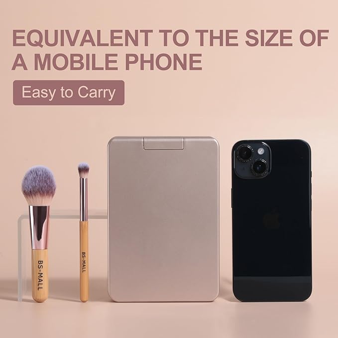 BS-MALL Travel Makeup Brush Set Foundation Powder Concealers Eye Shadows Makeup Set with LED light Mirror 14 Pcs (B-Bamboo)