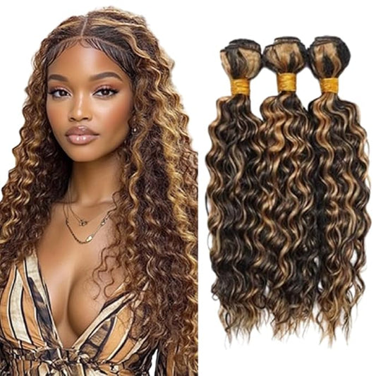 P1B/27 Human Hair Kinky Curly Highlight Bundles Two Tone #1B Mixed With #27 Blonde Curly Bundles Brazilian Human Hair Weave Soft and Silky for Black Women 18 20 22 Inch