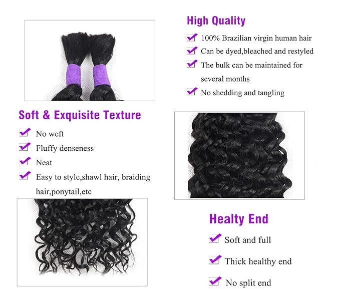Human Braiding Hair Boho Hair For Braiding Water Wave Bulk Human Hair No Weft 100g (1Pack-2Bundles) 100% Human Hair Braiding Hair For Bohe Braids (16inch, Natural Black)