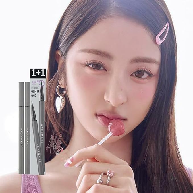 Real Ash Brush Eyeliner, Korean Makeup Liquid Eyeliner, Smudge-proof, Ultra-Fine Tip, Long Lasting Waterproof Liquid Eyeliner 0.04 OZ (Pack of 2) (01 ASH BLACK)