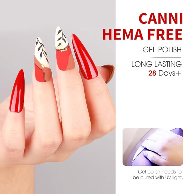 CANNI Gel Nail Polish Set, 6 Colors 9ML Nail Black White Red Pink Gel Nail Polish Brown Reddish Set Soak Off Uv LED Lamp Nail Art Design Manicure Salon for Women