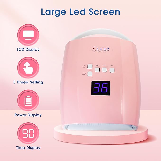 Cordless Nail Lamp, 48W Rechargeable Wireless UV Led Nail Lamp UV Gel Nail Light Nail Dryer with Auto Sensor, Professional Quick Dry Nail Curing Lamp for Salon & Home