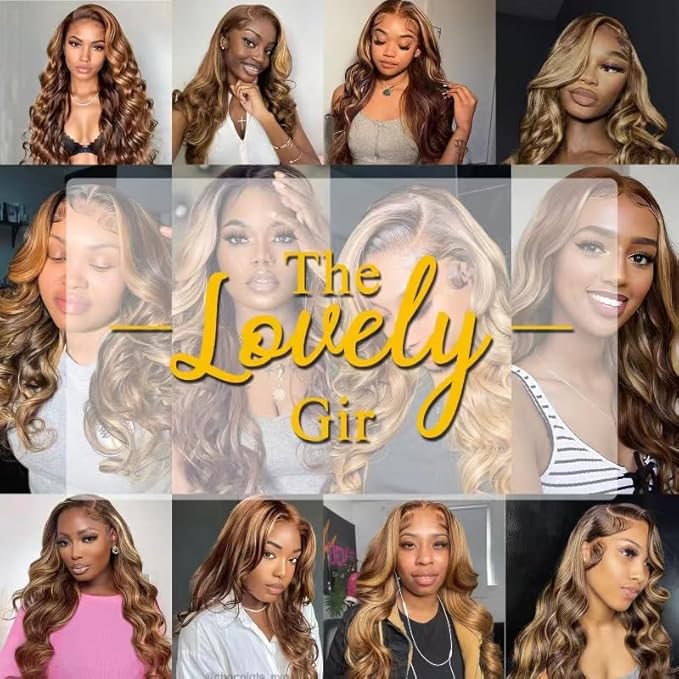 13x6 Highlight Ombre Lace Frontal Wigs Human Hair 4/27 Honey Blonde 180% Density Body Wave Wig for Women HD Transparent Lace Front Wig with Highlights Colored Glueless Wigs Human Hair 24 Inch