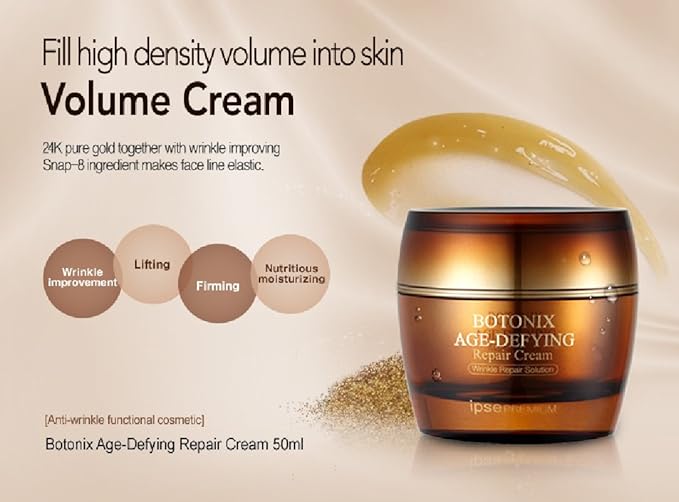 BOTONIX Natural Age Defying Cream 24K Gold and 8 Peptides Face Lifting and Firming Bundled with 1 Pack Oil Absorbing Blotting Paper