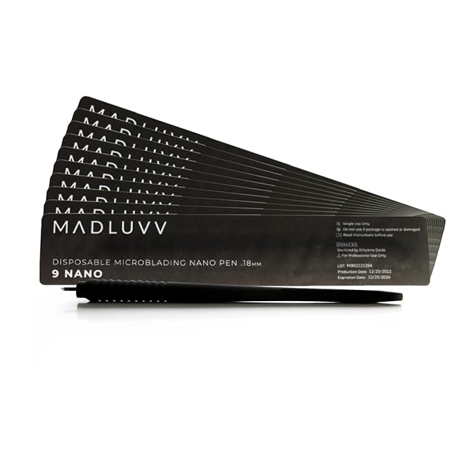 MADLUVV Nano 9 Professional Brow Artistry Pens for Flawless Eyebrows, Premium Pens for Pigment Ink, 18mm Sterile Disposable Micro Brow Sharp – 10 Pack