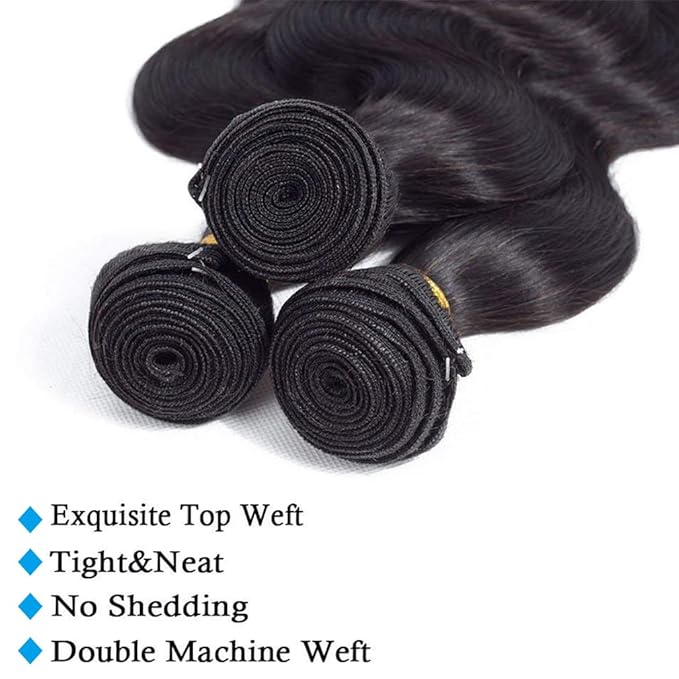 Cirvty 12A Human Hair Bundles 18 18 18 Inch Body Wave Bundles Human Hair Weave 3 Bundles Human Hair Deals Human Hair Weft Unprocessed Human Hair Bundles 100% Brazilian Human Hair Bundle Natural Black