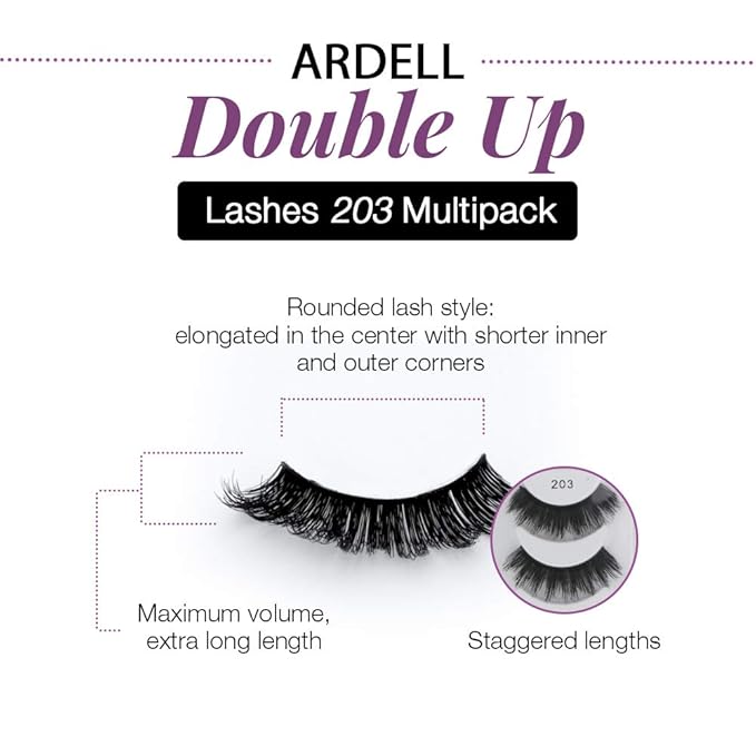 Ardell False Eyelashes Double Up 203 - Dramatic, Full Volume Lashes, Black Strip Lashes for Bold Eye Look, 2 Packs