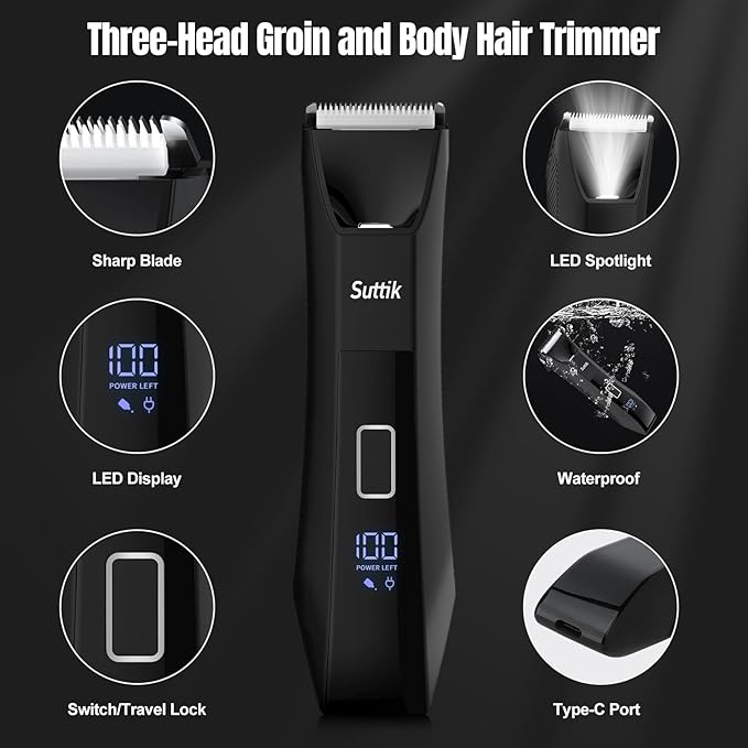 Manscape Body and Ball Trimmer for Men, 3-in-1 Pubic Groin & Nose Hair Trimmer, Ball Shaver & Body Groomer, Wet/Dry Electric Razors for Smooth Shaving, IPX7 Waterproof with Travel Case