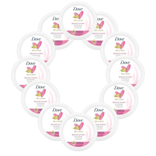 Dove Nourishing Body Care, Face, Hand, and Body Beauty Cream for Normal to Dry Skin Lotion for Women with 24-Hour Moisturization, 12-Pack, 2.53 Oz Each Jar