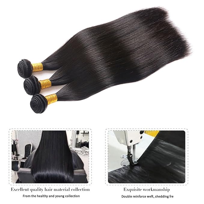 Straight Bundles Human Hair 100% Unprocessed Brazilian Virgin Human Hair Bundles 18 Inch Straight Bundles Natural Black Color Double Weft Straight Bundles For Women