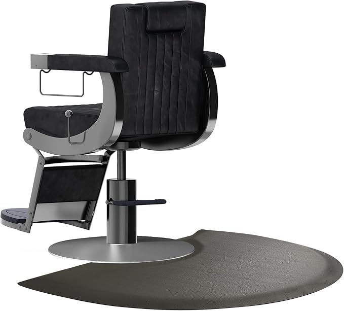 Salon mats for Hair Stylist 35.8"x27.9" Barber Shop Anti-Fatigue Salon Chair Mat - Black Semi Circle Hair Floor mats - 1/2" Thick Comfort Salon Standing Floor Mat, Hair Cutting Hairdressing Equipment