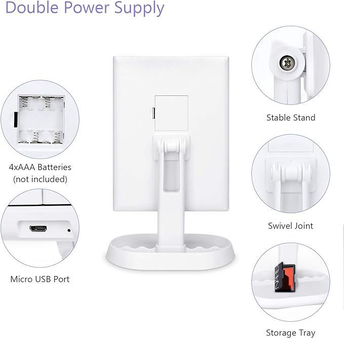 deweisn Trifold Lighted Vanity Makeup Mirror with 21 LEDs Lights,1x/2x/3x Magnification and Touch Screen Dimming,Two Power Supplies Makeup Mirror, Gift for Women