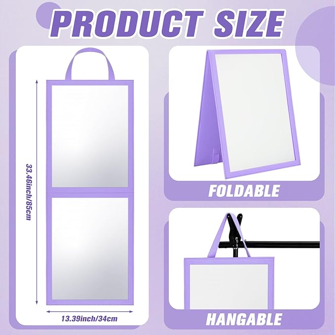 Travel Hanging Mirror 33.5 x 13.4 Inch Dance Bag Mirror Backstage Foldable Hanging Christmas for Gifts Dance Bag Dancers Artists Aestheticians Home Spa Events(Purple)