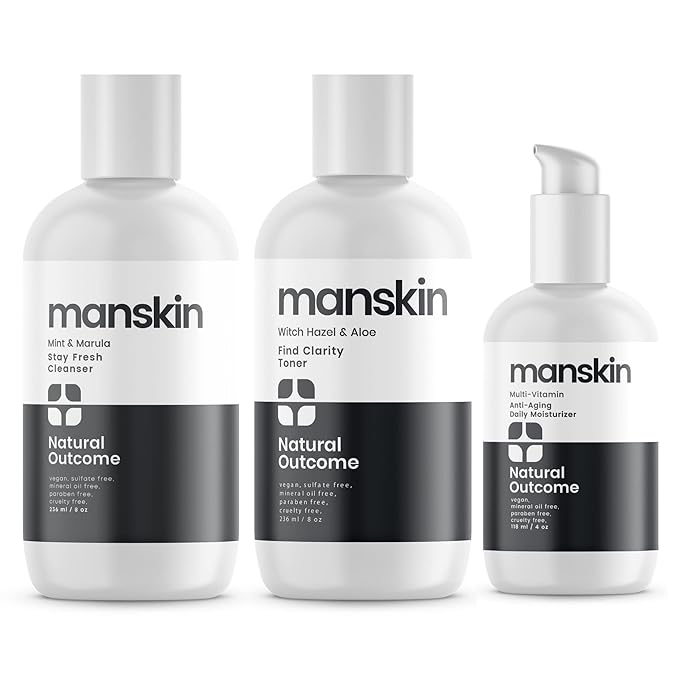 Mens Skin Care Kit | Mens Facial Care Kit for Men Skincare | Anti-Aging Daily 3 Step Face Care Regimen Includes: Rejuvenating Facial Cleanser, Balancing Toner, & Hydrating Moisturizer