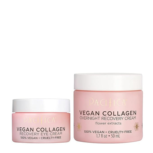 Pacifica Vegan Collagen Overnight Face & Eye Cream Set of 2 – Night Cream + Anti-Aging Lotion - Plumping Collagen Moisturizer & Undereye Treatment Infused w/Hyaluronic Acid & Caffeine Hydrates & Firm