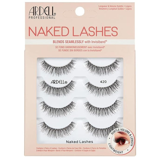 Ardell Naked Lashes 420 Multipack, Lightweight Natural Look, Invisiband for Comfort, Perfect for Everyday Wear, 4-Pairs, 1-Pack