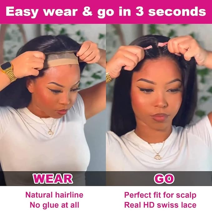 5x5 HD Straight Lace Closure Wigs Human Hair Wear and Go Glueless Wigs Human Hair Pre Plucked Pre Cut with Baby Hair 180 Density Straight Transparent Lace Front Wigs For Women 30 Inch
