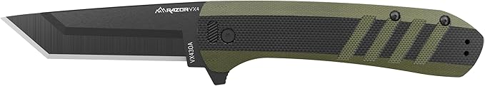 OUTDOOR EDGE Razor VX4 | Black G10 Over Green with Black Tanto | Replaceable Blade EDC Folding Pocket Knife | 3" Blade, Ceramic Ball Bearings, Reversible Pocket Clip | Outdoor, Camping, Survival, Utility