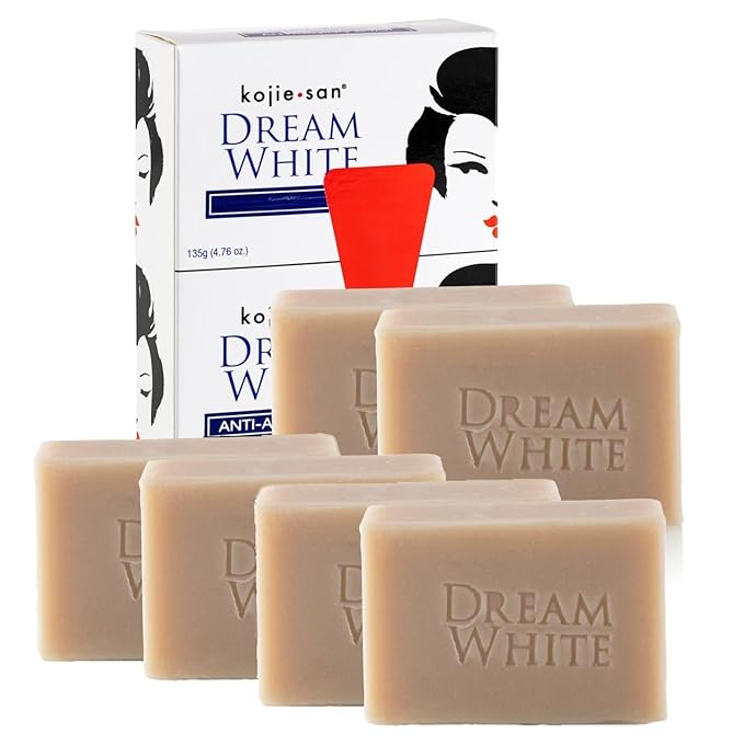 Kojie San DreamWhite Soap - Skin Brightening & Anti Aging Kojic Acid Soap that Reduces Hyperpigmentation with Collagen, Elastin & Coconut Oil - 135g x 6 Bars
