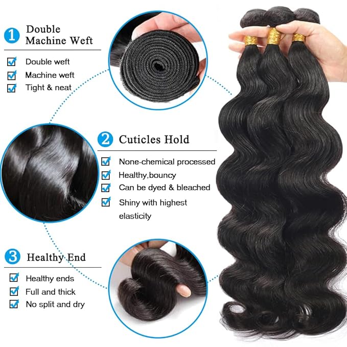 Cirvty 12A Human Hair Bundles Brazilian Body Wave Hair Bundles 26 28 30 Inch 100% Unprocessed Virgin Weave 3 Bundles Human Hair Body Wave Human Hair Bundles Deals Natural Black
