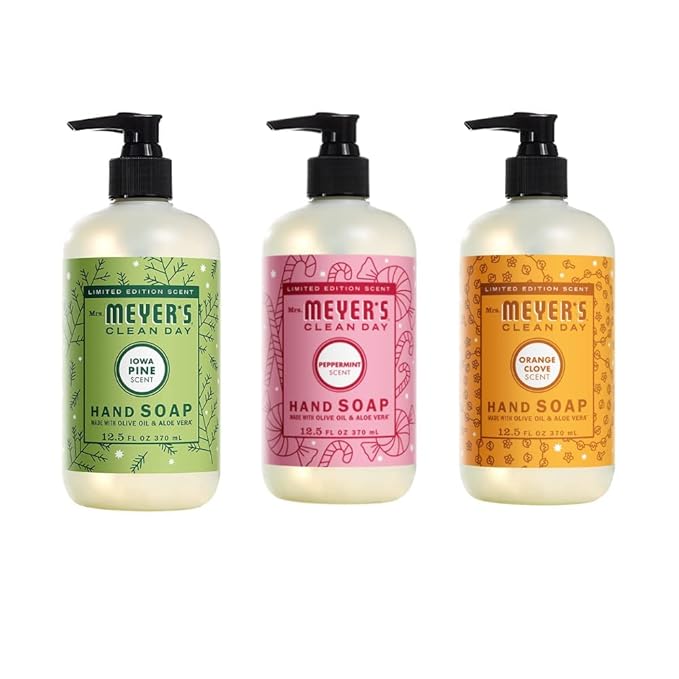 MRS. MEYER'S CLEAN DAY hand soap Scent Variety Pack, (Peppermint + Iowa Pine + Orange Clove)
