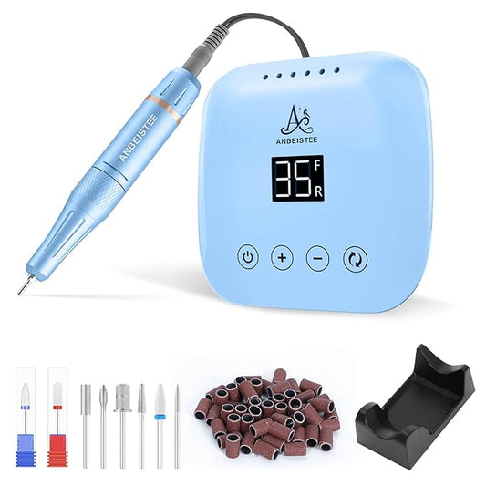 Professional 35000 RPM Electric Nail Drill, Portable Nail File Kit for Any Manicure, Pedicure, Acrylic Nails Gel Polishing Removing, Designed for Salon, Home, Gift Giving, Blue