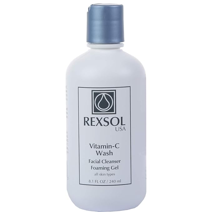 REXSOL Vitamin C Foaming Gel Face Wash | Anti-Aging Cleanser for Sensitive Skin | Natural Daily Facial Cleanser with Vitamins A & E - 8.1 OZ