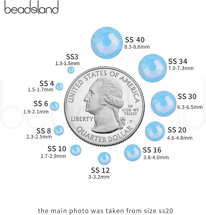 Beadsland 1440pcs Flat Back Crystal Rhinestones Round Gems for Nail Art and Craft Glue Fix, Blue Opal, SS16, 3.8-4.0mm