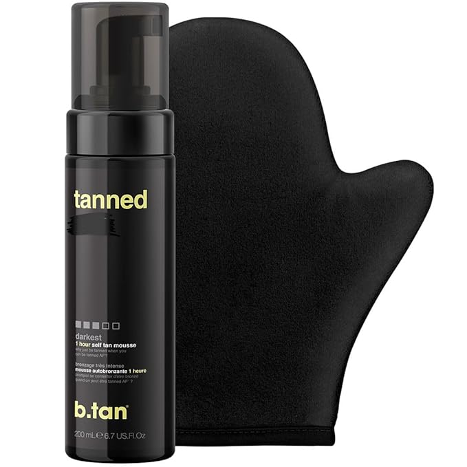 b.tan Dark Self Tanner Kit | Get Tanned Bundle - Best Mousse w/Tanning Mitt Applicator, 1 Hour Express Sunless Foam, Fast Bronzing Glow, No Fake Tan Smell, Vegan, Cruelty Free, 6.7 Fl Oz
