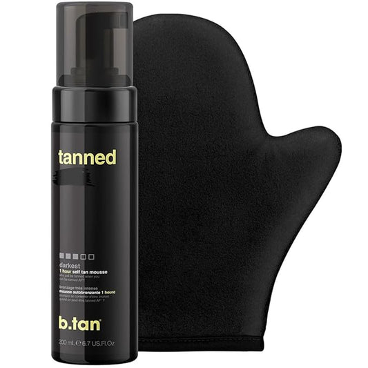 b.tan Dark Self Tanner Kit | Get Tanned Bundle - Best Mousse w/Tanning Mitt Applicator, 1 Hour Express Sunless Foam, Fast Bronzing Glow, No Fake Tan Smell, Vegan, Cruelty Free, 6.7 Fl Oz