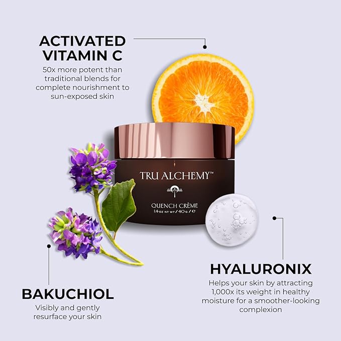 Tru Alchemy Quench Crème Daily Facial Moisturizer | Hyaluronic Acid, Vitamin C, & Bakuchiol (better than Retinol) | Daily Firming Skin Moisturizer Face Cream for Women | 1.7 fl oz/48 g
