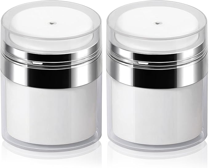 2Pack 15ml Airless Pump Jar - 0.5 Oz Moisturizer Pump Dispenser, Travel Lotion Container Vacuum Bottle for Skin Care, Thick Moisturizer, Skincare Cream