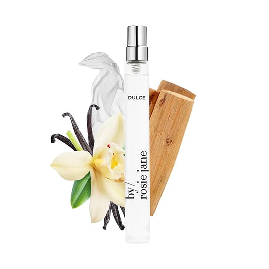 By Rosie Jane Eau De Parfum Travel Spray (Dulce) - Clean Perfume for Women - Essential Oil Mist with Notes of Vanilla, Hinoki Wood & Nude Musk - Women's Fragrances (10ml)