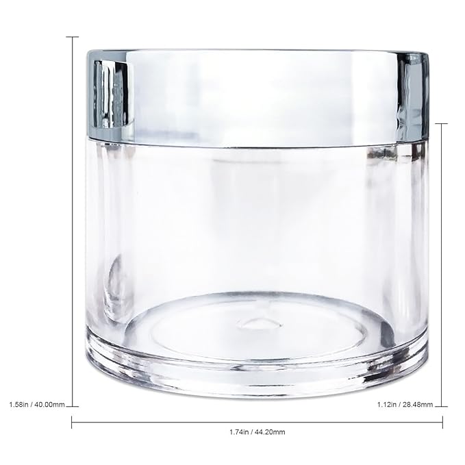 Beauticom 30g/30ml (1 fl. oz.) Double Wall Clear Plastic Leak Proof Jars with Flat Top Lids for Creams, Lotions, Make Up, Powders, Glitters, and more... (Color: Metallic Silver Lid, Pieces: 30)
