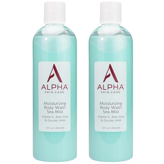 Alpha Skin Care Moisturizing Body Wash, Gentle Soap-Free Anti-Aging Formula, Glycolic AHA, Vitamin E & Aloe Vera, Conditions & Soothes, All Skin Types Hydroxy Acid, 12 Oz, Pack of 2