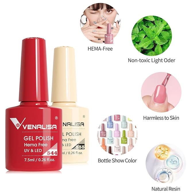 V VENALISA VENALISA VIP5 Hema Free Gel Nail Polish Set 65Pcs, 60 Colors Sparkle Jelly Pure Color Gel Polish Kit with Base Gel Top Coat Nails Manicure Gifts for Her Salon at Home