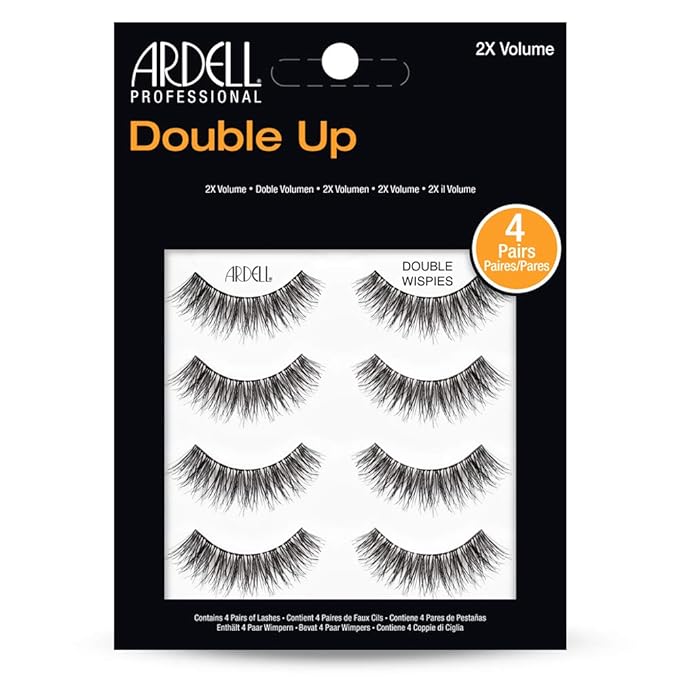 Ardell Double Up Wispies False Eyelashes, Dramatic Full Volume Wispy Lashes, Reusable and Easy to Apply, Black, 4 Pairs