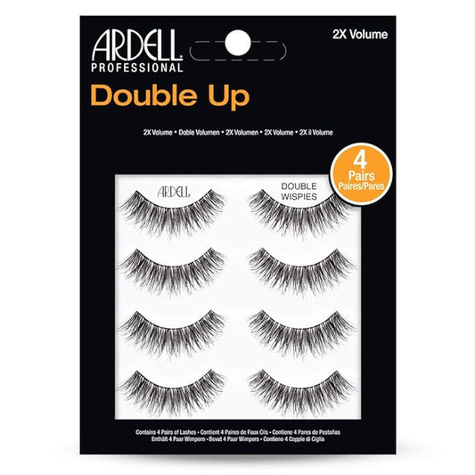 Ardell Double Up Wispies False Eyelashes, Dramatic Full Volume Wispy Lashes, Reusable and Easy to Apply, Black, 4 Pairs