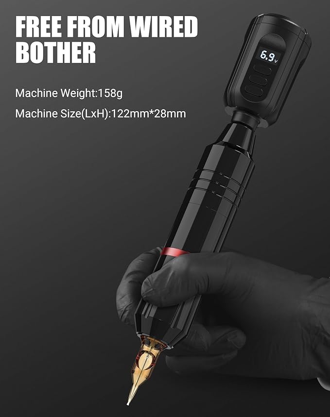 RHEIN Gun Kit Wireless Pen Machine with 2 Batteries 20 Cartridge Needles14 Ink Color Set for Supply RNP28KIT-1