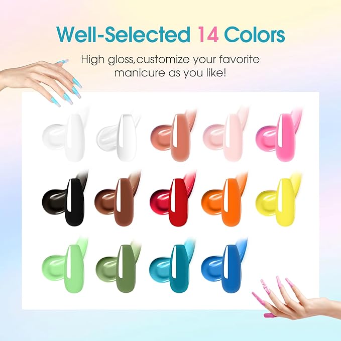 ROSALIND Poly Nail Gel Colors Kit -14 Colors +72 Nail Art Accessories kit Poly Nails Gel Kit Starter Kit with Mini UV Lamp Slip Solution Spring Poly Nail Art Tools for Beginners with Everything