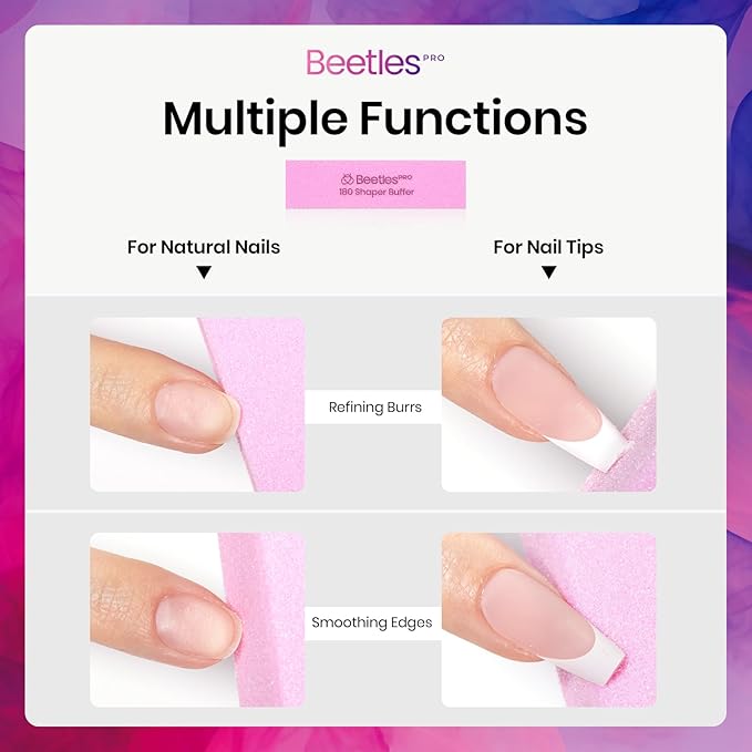 Beetles Nail Buffer Sanding Block 50 Pcs 180 Grit Polisher Buffing File 4 Sides Nail Files Pink Art Pedicure Manicure File for Acrylic Nails and Natural Nails