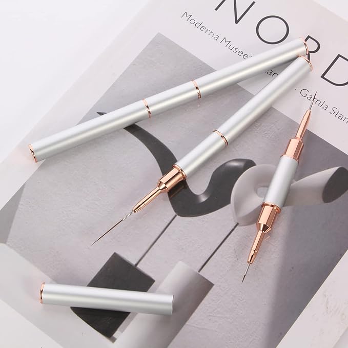 Nail Art Liner Brushes Sliver Set,double end nail art Brushes 10 Heads Striping Liner Brush for Long Lines Detail Thin nail art brush Metal Handle Striper Brushes Lengths 5/7/9/11/14/15/17/20/22/25mm