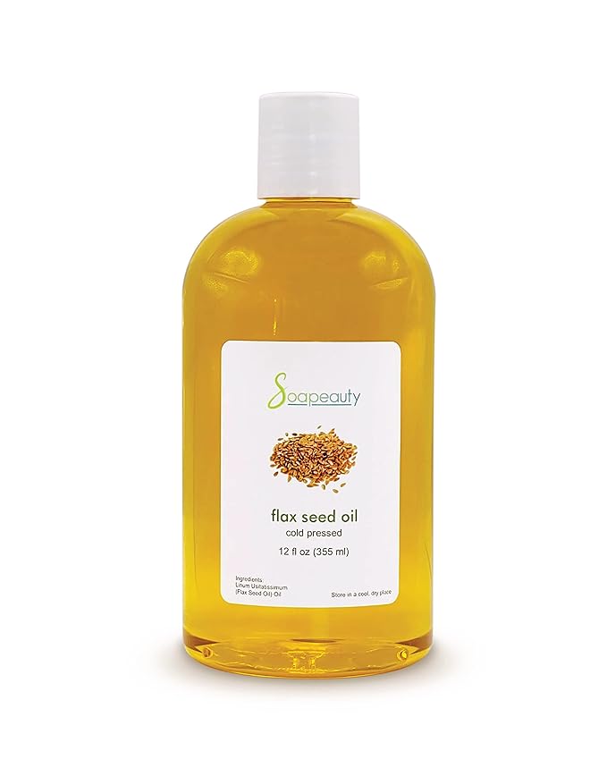 Soapeauty Flax Seed Oil Unrefined Cold Pressed 100% Pure and Natural | for Skin, Hair and DIY Recipes | Source of Omega-3 & ALA | 12 fl oz