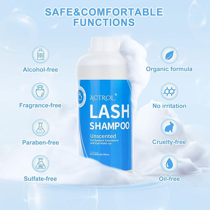 Eyelash Extension Cleanser Unscented 1L Natural Lash Extension Shampoo Professional Eyelid Foaming Cleanser Paraben & Sulfate Free Non-lrritating with Salon and Home Care