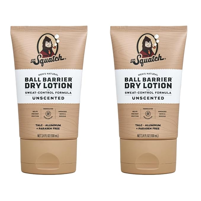 Dr. Squatch Ball Barrier Dry Lotion, No Mess Body Powder Lotion for Men, Made With Natural Ingredients - 2-Pack Unscented
