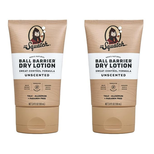 Dr. Squatch Ball Barrier Dry Lotion, No Mess Body Powder Lotion for Men, Made With Natural Ingredients - 2-Pack Unscented