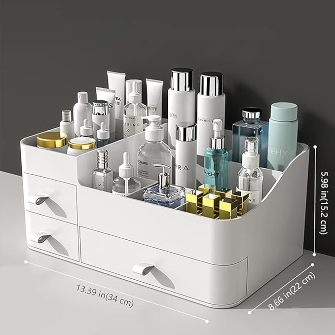 Makeup Organizer for Vanity, Large Countertop Organizer with Drawers, Cosmetics Storage for Skin Care, Brushes, Eyeshadow, Lotions, Lipstick,Nail Polish.Great for Dresser, Bathroom, Bedroom (White)