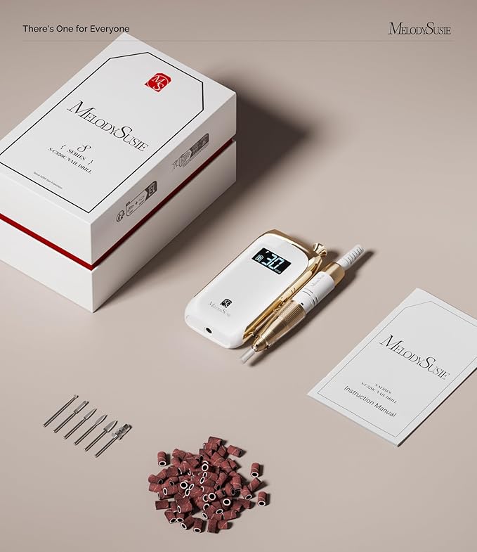 MelodySusie Nail Drill Machine, Electric Nail File Professional for Acrylic Nail, Rechargeable Cordless Portable E File 6 Nail Drill Bit Set, SR3 Jade