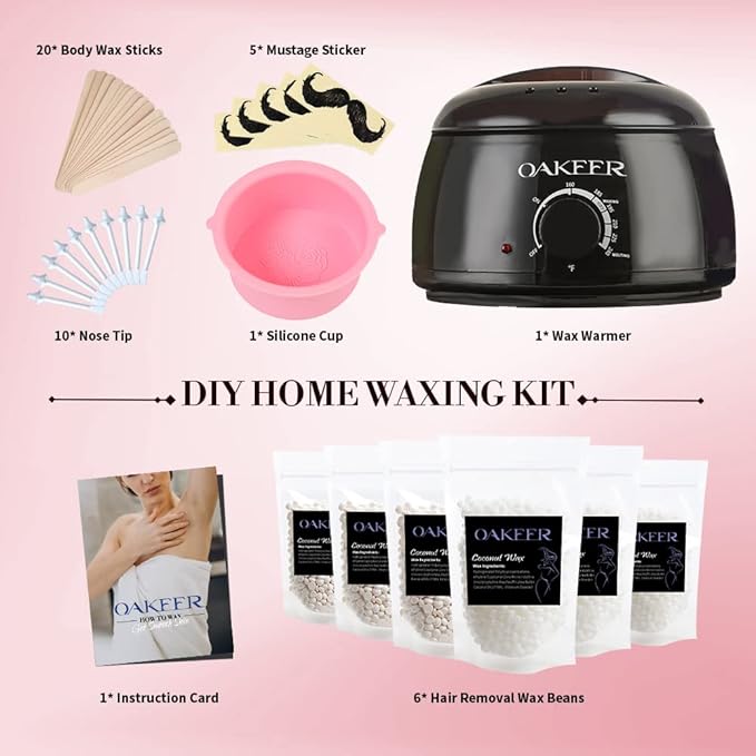 Oakeer 2024 Update Waxing Kit for Fine Hair Removal with 6 Pro Ice Cream Wax Bags for Women's Arms, Facial, Eyebrow, Lips, Bikini Area